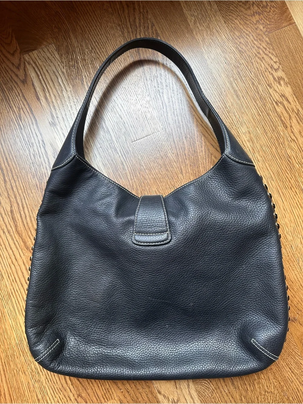Dooney & Bourke Black Leather Shoulder Bag with Gold Hardware